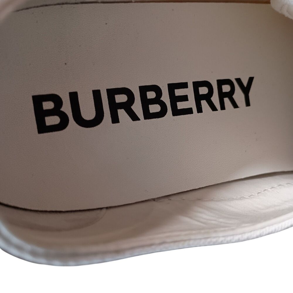 Burberry Jack Sneakers Shoes Mens 45.5/US 11.5 White Cotton Low Top Lace Up Logo - Picture 10 of 16